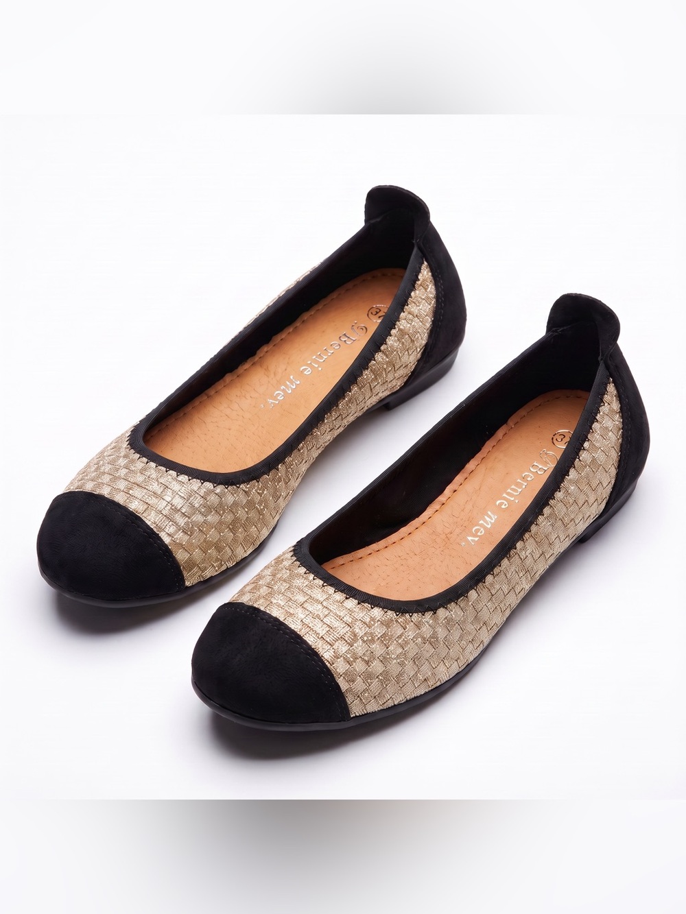 Bernie Mev Bella Me Gold Shimmer Woven Ballet Flats Memory Foam EU37 US 6.5-7